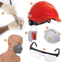 Contractors Safety Kits: Construction Site Helmet, Eye Safety, Hand Protection & Respirator Mask