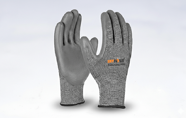 GREY PU COATED CUT RESISTANCE GLOVES (CUT-5)